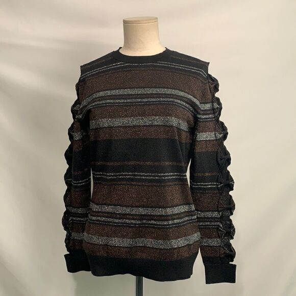 Ted Baker silver brown black shimmer striped top - Picture 1 of 9